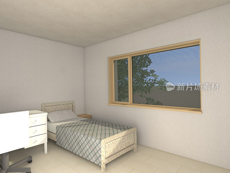 现代风格的两层楼的房子类型b-第二间卧室- 3D渲染图像